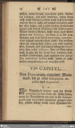VItes Capitul. Von Formirung eintzelner Mannschaft, bis zu einer Compagnie, Battaillon und Regimente