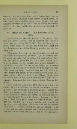 91. Zwingli und Calvin. - Die Bartholomäusnacht, 1572
