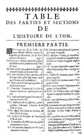 Table Des Parties Et Sections De L'Histoire De Lyon