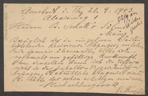 Brief an B. Schott's Söhne : 21.04.1903