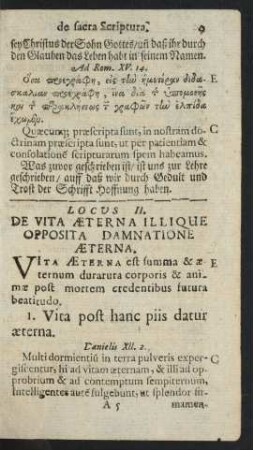 Locus II. De Vita Aeterna Illique Opposita Damnatione Aeterna.
