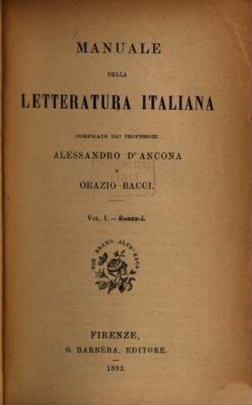 Manuale della letteratura italiana. 1