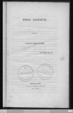 Horae Aramaicae