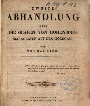 ... Abhandlung über die Grafen von Hohenburg, Markgrafen auf dem Nordgau, 2