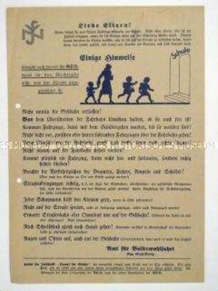 Merkblatt der Volkswohlfahrt für die Eltern von Schulanfängern