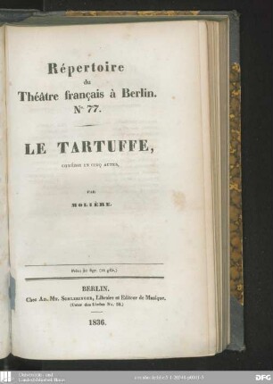Le Tartuffe : comédie en cinq actes