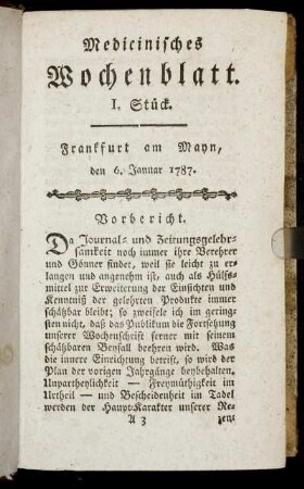 I. Stück. Frankfurt am Mayn, den 6. Januar 1787. - IV. Stück. Frankfurt am Mayn, den 27. Januar 1787.