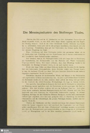 Die Messingindustrie des Stolberger Thales