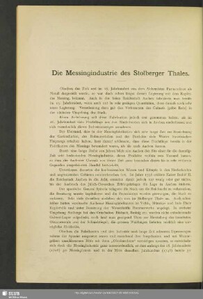 Die Messingindustrie des Stolberger Thales