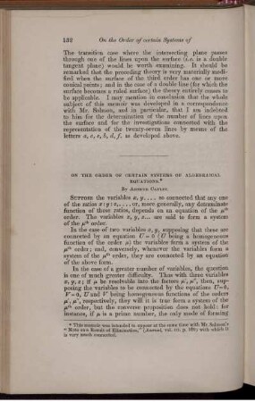 On the order of certain systems of algebraical equations.