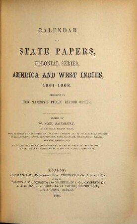 Calendar of state papers. Colonial series. America and West Indies. 1661/68
