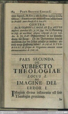 Pars Secunda. De Subiecto Theologiae
