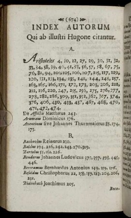 Index Autorum Qui ab illustri Hugone citantur.