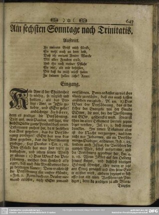 Am sechsten Sonntage nach Trinitatis