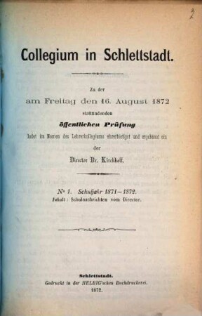 Jahresbericht. 1. 1871/72