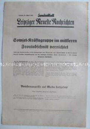 Sonderblatt der "Leipziger Neuesten Nachrichten" zum Kriegsverlauf an der Ostfront und Luftangriffen gegen Malta