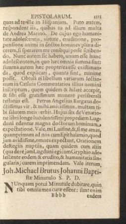 Joh. Michael Brutus Johanni Baptistae Minutulo S. P. D.