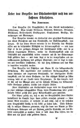 Ueber das Vergessen des Schulunterrichts nach den verflossenen Schuljahren