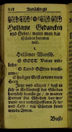 Heilsame Gedancken und Gebet/ wann man die Sünden berewen will.