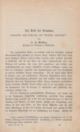 603-614 Der Brief des Barnabas, namentlich nach Ursprung und Verfasser untersucht