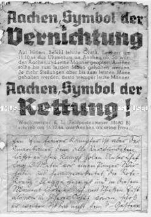 Abwurf-Flugblatt der Alliierten zur Eroberung von Aachen