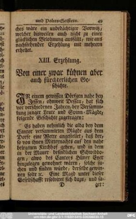 XIII. Erzehlung. Von einer zwar kühnen aber auch fürchterlichen Geschichte.