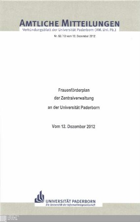 Frauenförderplan der Zentralverwaltung an der Universität Paderborn : vom 12. Dezember 2012