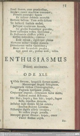 Enthusiasmus Priori accinens. Ode XLI.