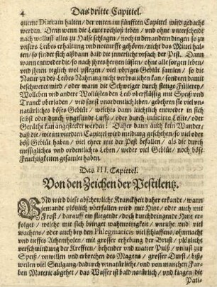 Das III. Capittel. Von den Zeichen der Pestilentz.