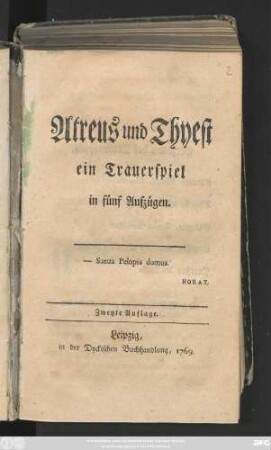 Atreus und Thyest : ein Trauerspiel in fünf Aufzügen