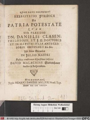 Exercitatio Iuridica De Patria Potestate