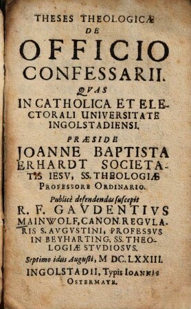 Theses theologicae de officio confessarii