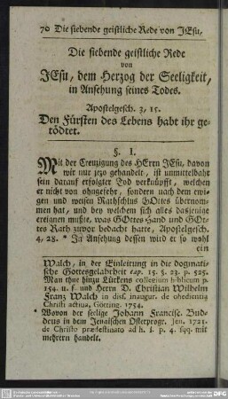 Die siebende geistliche Rede von Jesu, dem Herzog der Seeligkeit, in Ansehung seines Todes