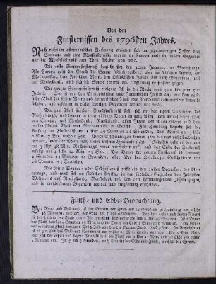 Von den Finsternissen des 1796sten Jahres.