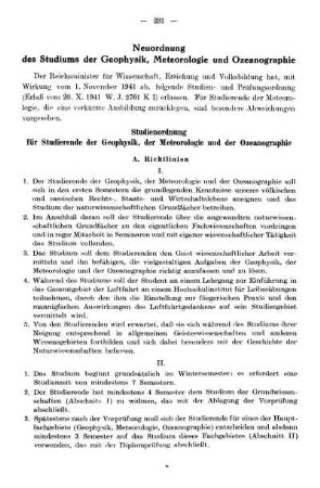 Neuordnung des Studiums der Geophysik, Meteorologie und Ozeanographie
