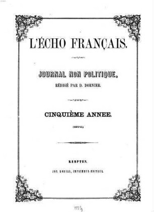 L' écho français : journal non politique, 5. 1872