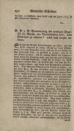 Beantwortung der Frage, ob der Mensch eine Verbindlichkeit habe, seine Schönheit zu erhalten?