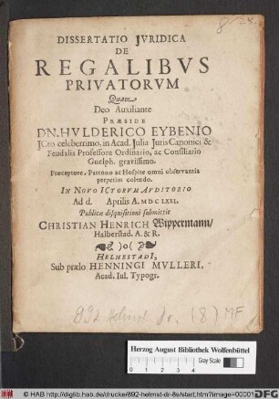 Dissertatio Iuridica De Regalibus Privatorum