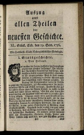 XL. Stück. Cob. den 29. Sept. 1756.