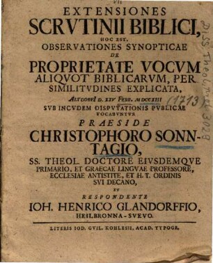 Extensiones Scrvtinii Biblici, Hoc Est, Observationes Synopticae De Proprietate Vocvm Aliqvot Biblicarvm, Per Similitvdines Explicata