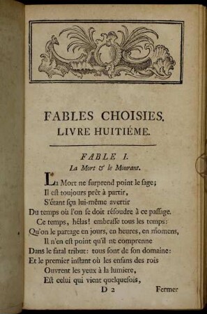 Fable I. La Mort & le Mourant. - Fable VII. Le Chien qui porte à son cou le dîner de son Maître.