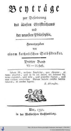 3: Freyburger Beyträge zur Beförderung des ältesten Christenthums und der neuesten Philosophie