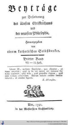3: Freyburger Beyträge zur Beförderung des ältesten Christenthums und der neuesten Philosophie