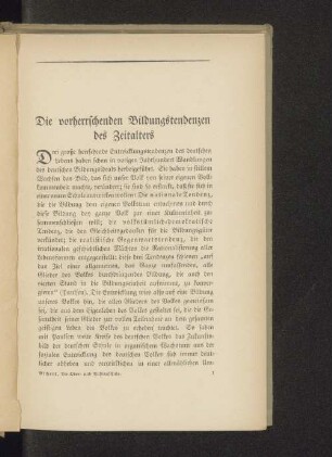 Die vorherrschenden Bildungstendenzen des Zeitalters.