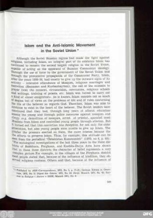 Islam and the Anti-Islamic Movement in the Soviet Union