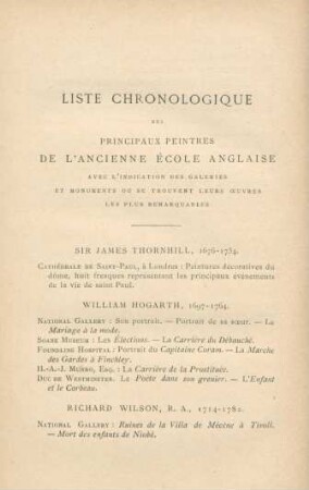 Liste chronologique des principaux peintres de l'ancienne école anglaise