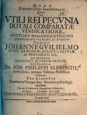 Diss. inavg. de vtili rei, pecvnia dotali comparatae vindicatione