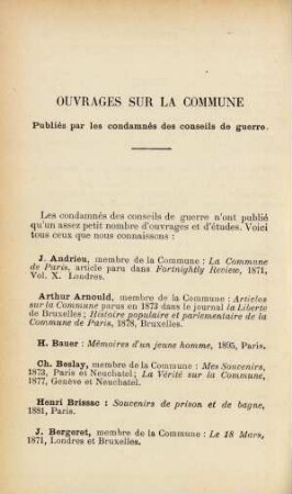 Ouvrages Sur La Commune Publiés par les condamnés des conseils de guerre.
