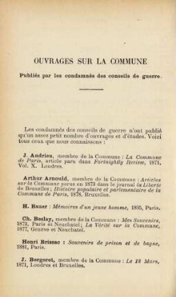 Ouvrages Sur La Commune Publiés par les condamnés des conseils de guerre.