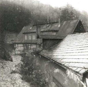 Oberwartha, Talstraße 78. Lochmühle (17. Jh.). Rückansicht (Bergseite)